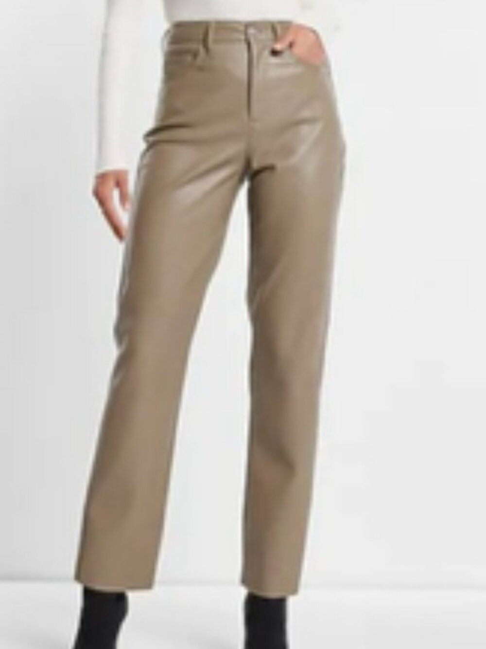Express Taupe Modern Straight Super High Rise Faux Lambskin Leather Jean Sz 12L
